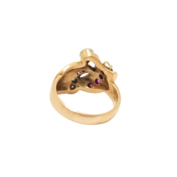 Bague avec Diamants & Rubis en Or Gris & Or Rose 14K Taille 56