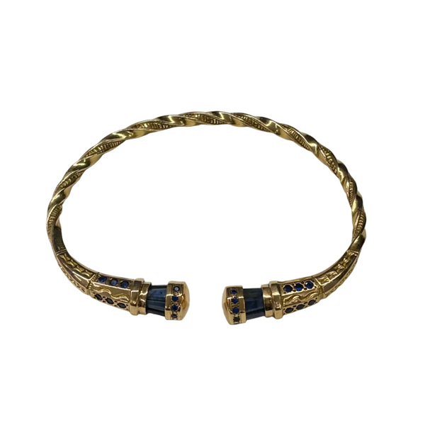 Bracelet Jonc Torsadé avec Saphirs en Or Jaune 18k