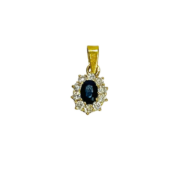 Pendentif Marguerite Or Jaune 18K avec Saphir et Oxyde de Zirconium