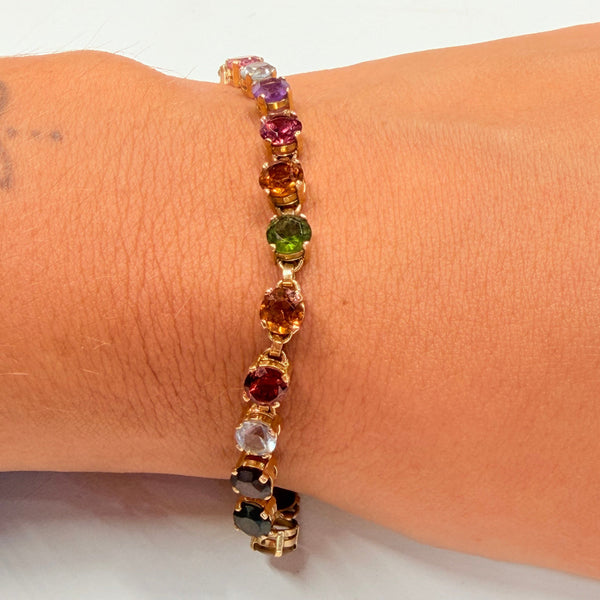 Bracelet en Or Jaune 18K avec Pierres de Couleurs