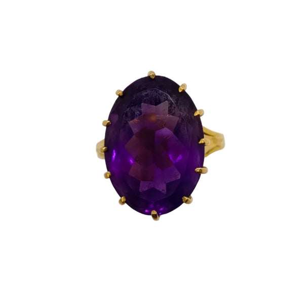 Solitaire en Or Jaune 18 Carats avec Améthyste - Taille 55