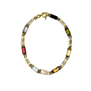 Bracelet Maillon Filigrane en Or Jaune avec Pierres Précieuses 18K