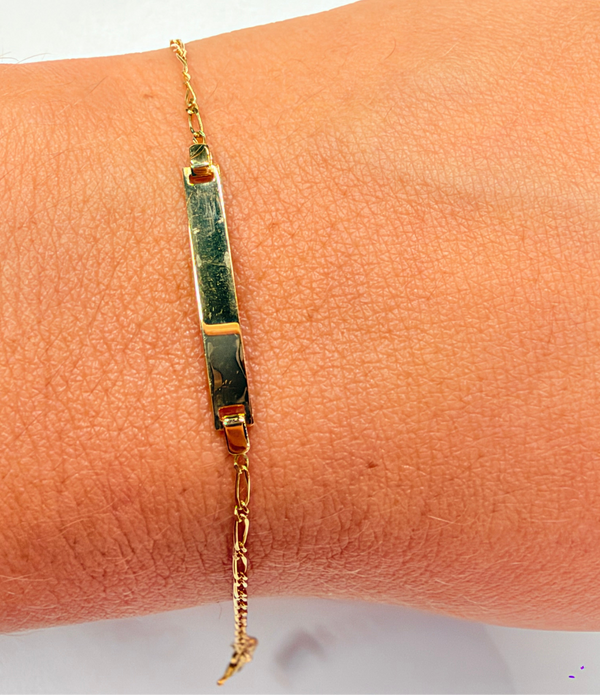 Bracelet Identité Maille Figaro Enfant Or Jaune 18 Carats