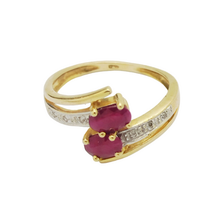 Bague avec Diamants et Rubis en Or Jaune et Or Blanc 18K - Taille 53