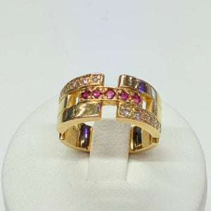Bagues Tank en Or Jaune 18k avec Diamants et Rubis Taille 50