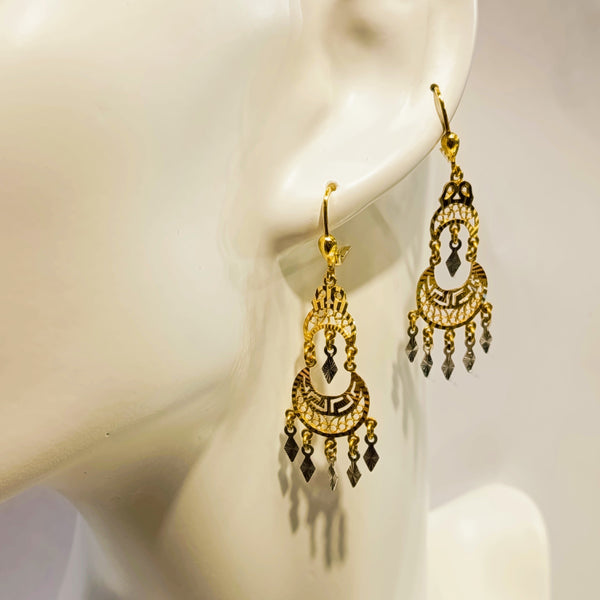 Boucles d'Oreilles Pendantes en Or Jaune et Gris 18K