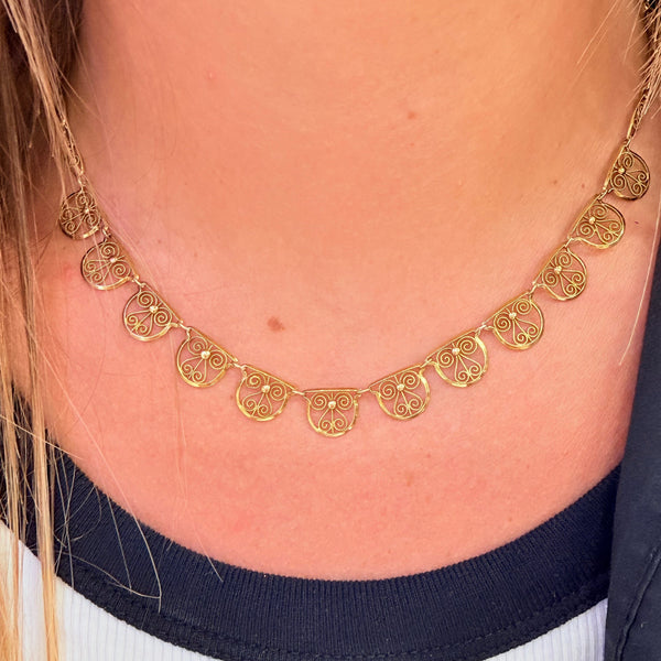 Collier Ras du Cou en Or Jaune avec Maille Filigrane 18K