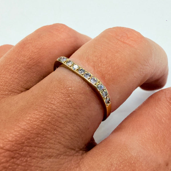 Bague en Or Jaune 18K avec 12 Diamants - Taille 55