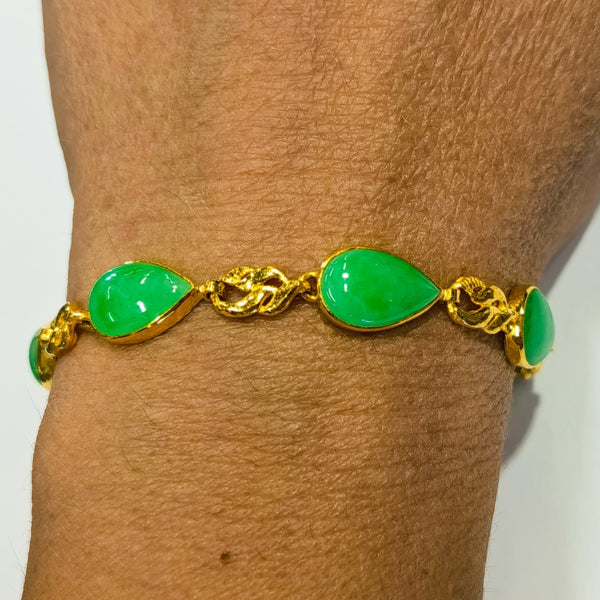 Bracelet Artisanale en Or Jaune 24K  avec Jade