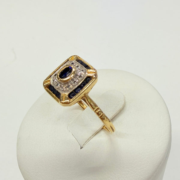 Bague avec Saphir et Diamants en Or Jaune et blanc 18K - Taille 55