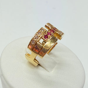 Bagues Tank en Or Jaune 18k avec Diamants et Rubis Taille 50