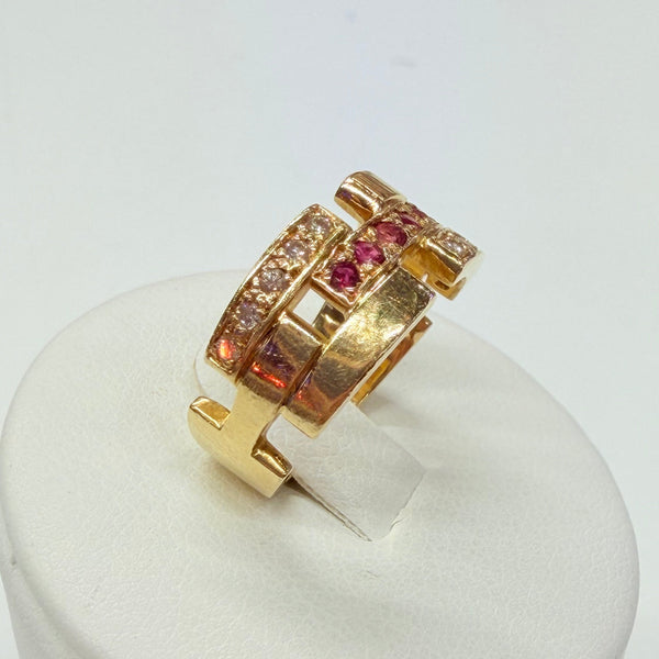 Bagues Tank en Or Jaune 18k avec Diamants et Rubis Taille 50