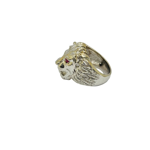 Bague Chevalière avec Rubis en Or Blanc 18 Carats - Taille 64