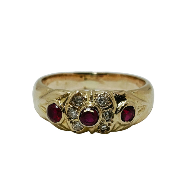 Bague Or Jaune 18k Rubis et Oxyde de Zirconium - taille 55