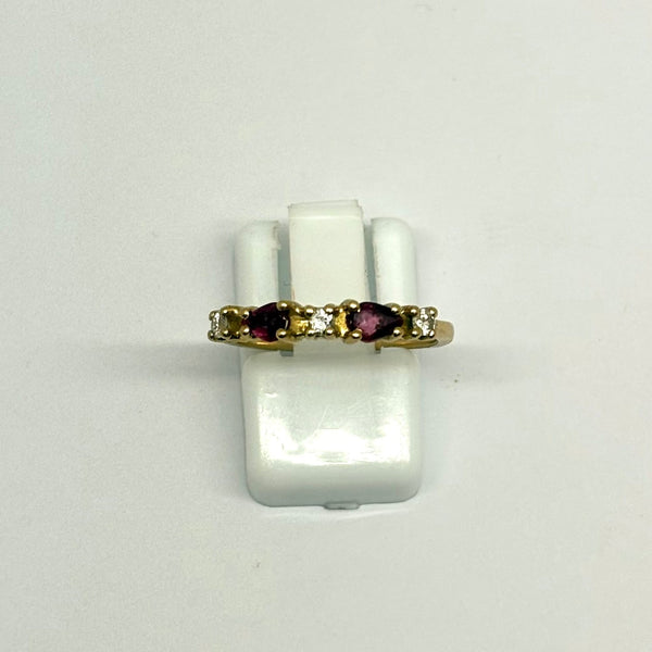 Bague Or Jaune 18 Carats avec Diamants et Rubis - Taille 51