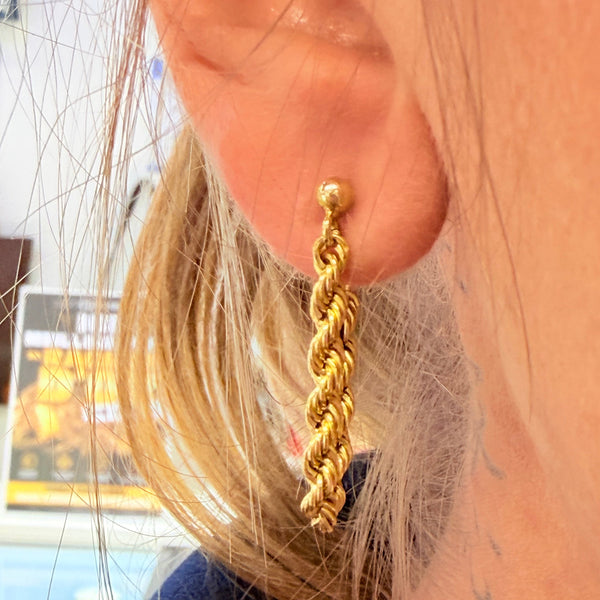 Boucles d'oreilles torsadées pendantes en Or Jaune 18k