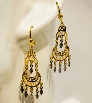 Boucles d'Oreilles Pendantes en Or Jaune et Gris 18K