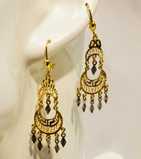 Boucles d'Oreilles Pendantes en Or Jaune et Gris 18K