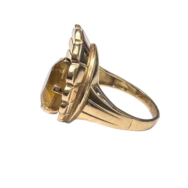 Bague Ancienne en Or Rose avec Citrine 18K Taille 54