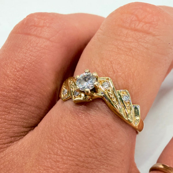 Bague Solitaire en Or Jaune 18k et Zirconium Taille 54