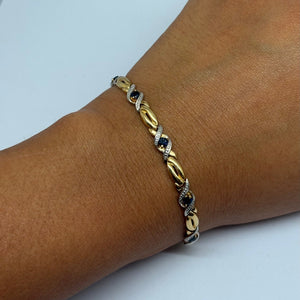 Bracelet Maille Fantaisie avec Saphirs en Or Jaune & Or Gris 18K