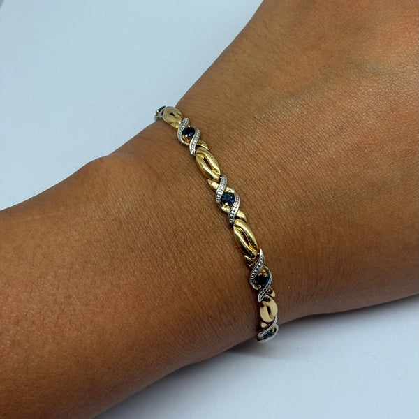 Bracelet Maille Fantaisie avec Saphirs en Or Jaune & Or Gris 18K