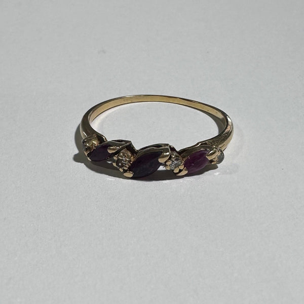 Bague en Or 18K avec Diamants et Rubis - Taille 53