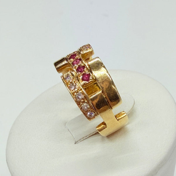 Bagues Tank en Or Jaune 18k avec Diamants et Rubis Taille 50