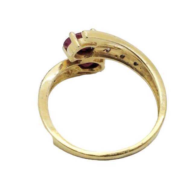 Bague avec Diamants et Rubis en Or Jaune et Or Blanc 18K - Taille 53