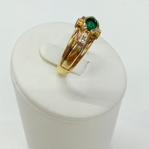 Bague en Or jaune et blanc 18K avec Émeraude Diamants - Taille 54