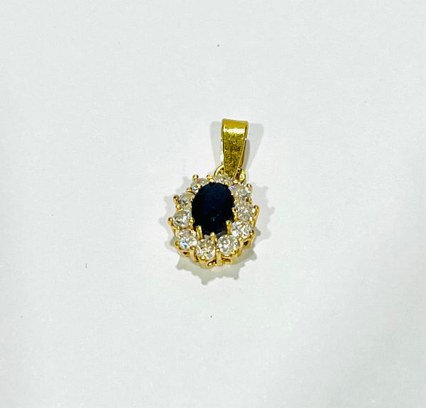 Pendentif Marguerite Or Jaune 18K avec Saphir et Oxyde de Zirconium