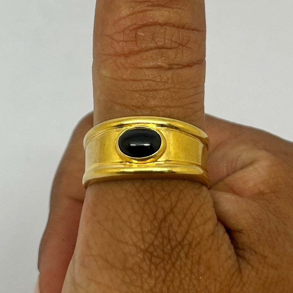 Bague Jonc en Or Jaune 18 Carats avec Saphir - Taille 60