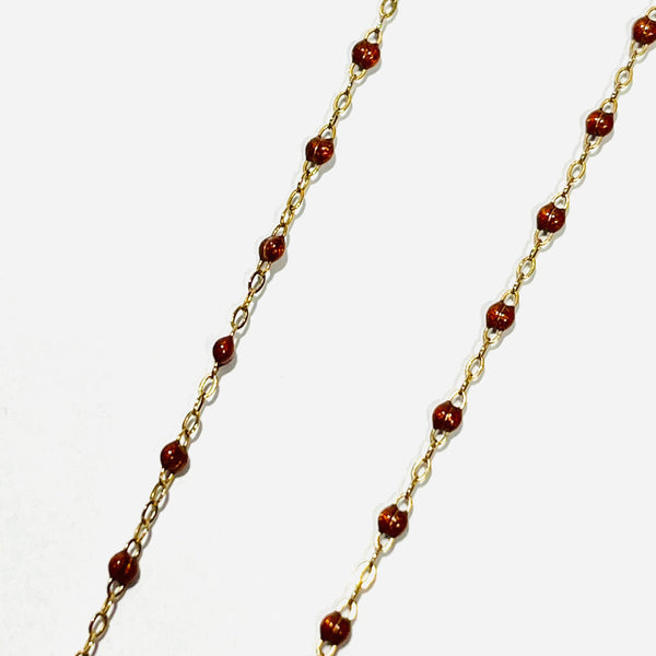 Collier Ras du Cou Or Jaune 18K avec Perles Résine Cuivre