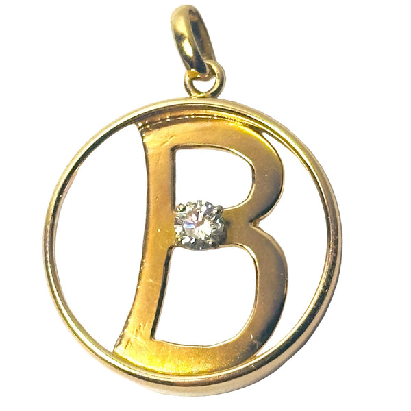 Pendentif Lettre B en Or Jaune 18K avec Diamant 0.2 Carats