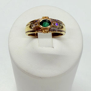 Bague en Or jaune et blanc 18K avec Émeraude Diamants - Taille 54