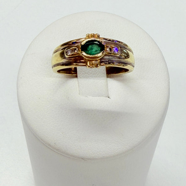 Bague en Or jaune et blanc 18K avec Émeraude Diamants - Taille 54