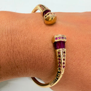 Bracelet Jonc Ouvert en Or Jaune 18k avec Rubis