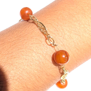 Bracelet Maillon Filigrane en Or Jaune 18K Ambre Baltique
