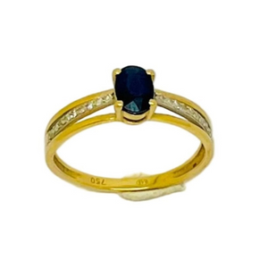 Bague avec Saphir et Diamants en Or Jaune 18 Carats - Taille 52