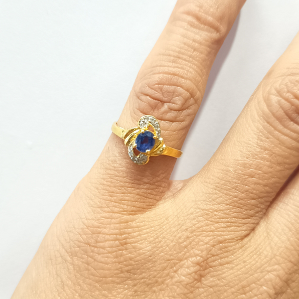 Bague Solitaire en Or Jaune avec Diamants et Aigue Marine 18K Taille 50
