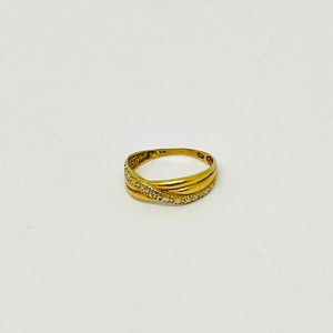 Bague en Or Jaune 18 Carats avec Éclats de Diamants - Taille 58