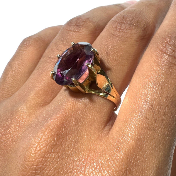 Bague en Or Jaune 18 Carats avec Améthyste - Taille 56