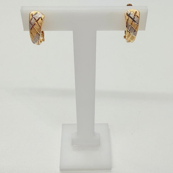 Boucles d'oreilles Dormeuse en Or Jaune et Blanc 18 K