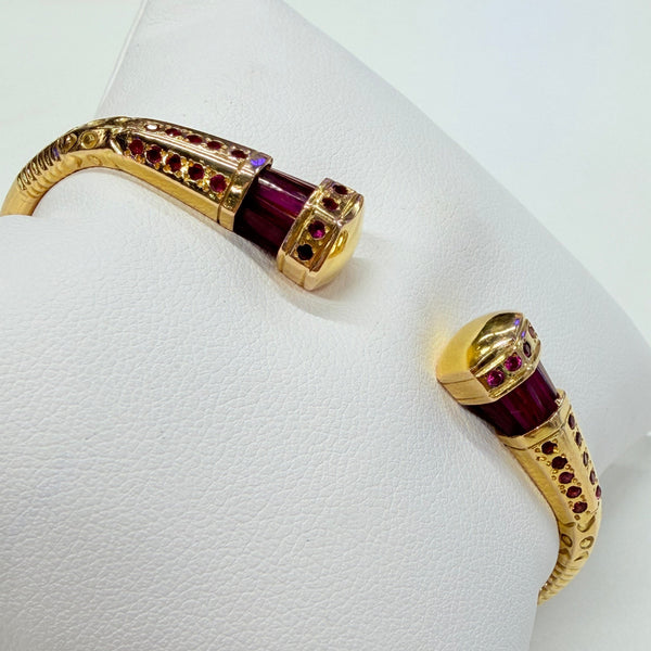 Bracelet Jonc Ouvert en Or Jaune 18k avec Rubis