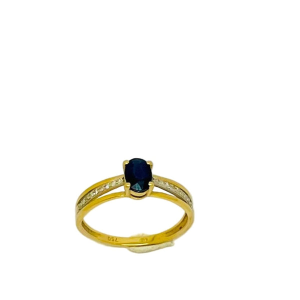 Bague avec Saphir et Diamants en Or Jaune 18 Carats - Taille 52