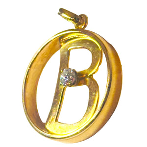 Pendentif Lettre B en Or Jaune 18K avec Diamant 0.2 Carats