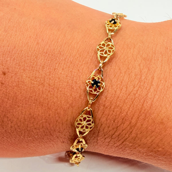 Bracelet Filigrane en Or Jaune 18k avec Saphir