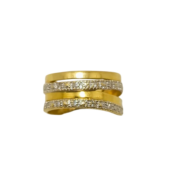 Bague Jonc en Or Jaune & Or Gris 18K avec Diamants 18K Taille : 50