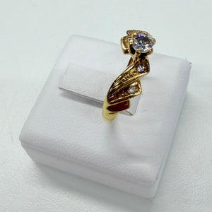 Bague Solitaire en Or Jaune 18k et Zirconium Taille 54