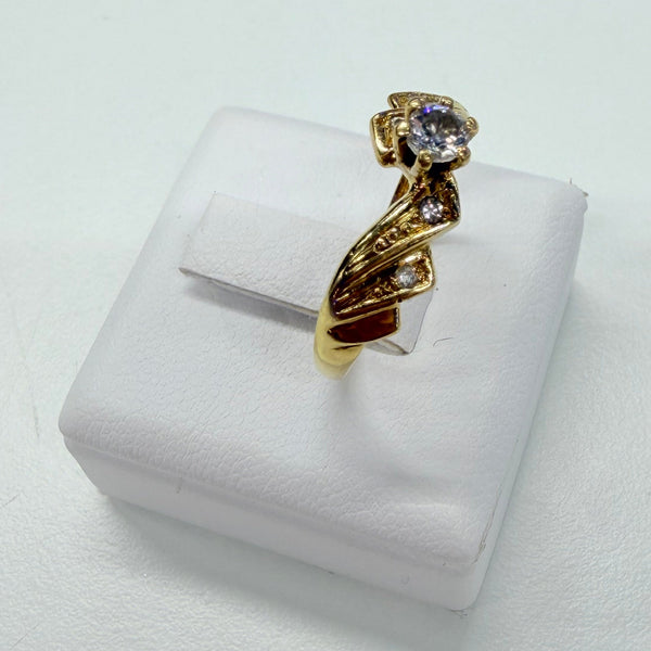 Bague Solitaire en Or Jaune 18k et Zirconium Taille 54